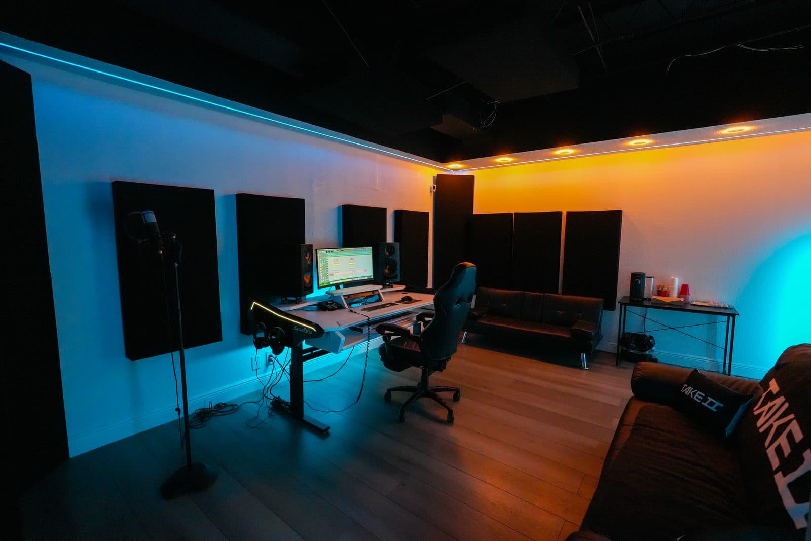 Aventura recording studio control room with acoustic treatment